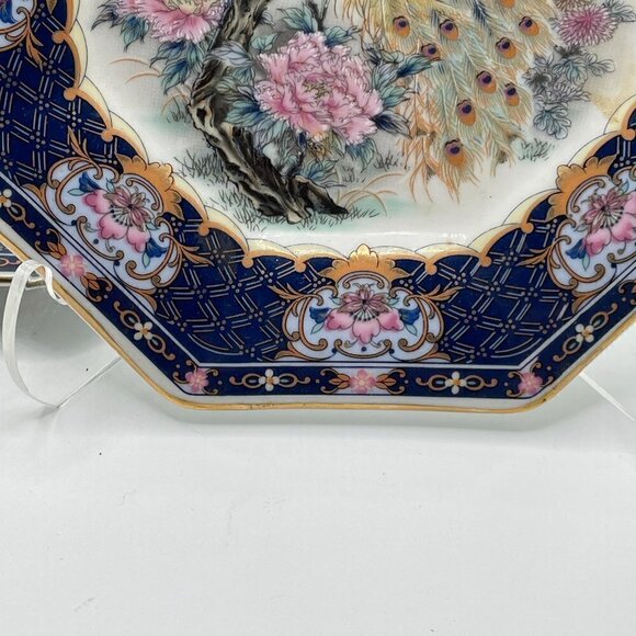 Vintage Set Octagonal Peacock Chinoiserie Transferware Porcelain Plates Japan - Picture 5 of 7
